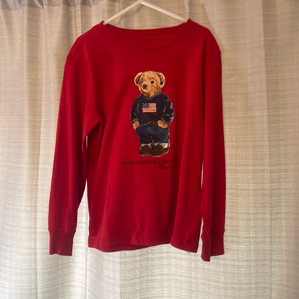 Polo Ralph Lauren Red Printed Teddy Bear Long Sleeve T-Shirt Little Boys Size 6